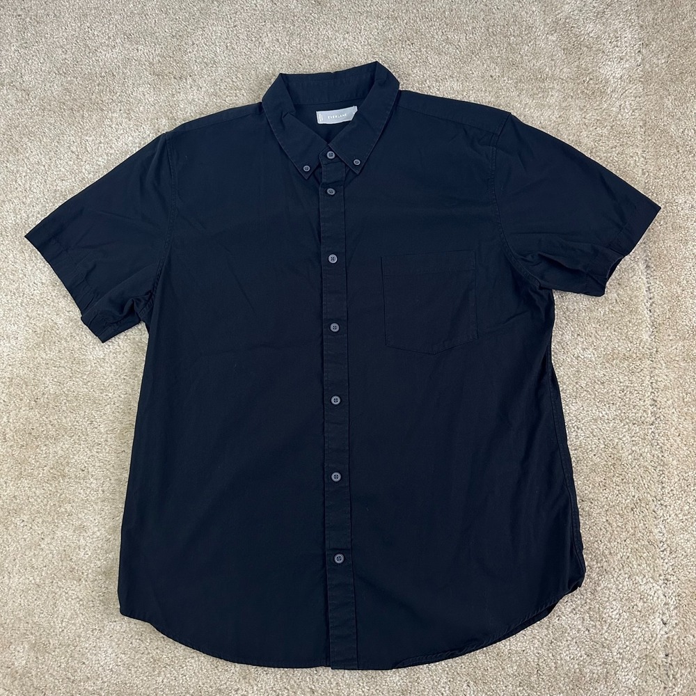 Everlane Mens Shirt XL solid black pocket Short Sleeve Button cotton